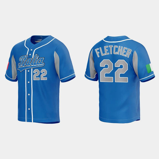 #22 DAVID FLETCHER ITALY BASEBALL 2023 WORLD BASEBALL CLASSIC JERSEY – ROYAL Stitches Baseball Jerseys