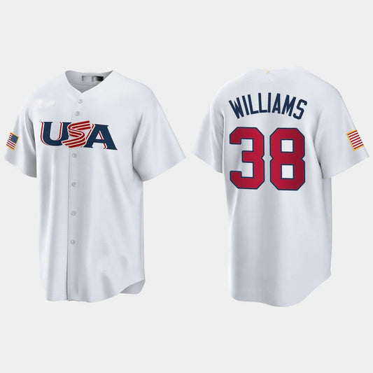 #38 DEVIN WILLIAMS MILWAUKEE BREWERS 2023 WORLD BASEBALL CLASSIC USA REPLICA JERSEY – WHITE Stitches Baseball Jerseys