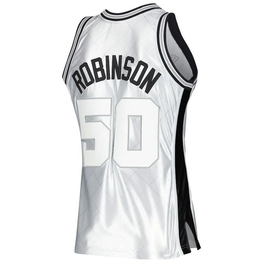 S.Antonio Spurs #50 David Robinson Mitchell & Ness 1998-99 Hardwood Classics 75th Anniversary Swingman Jersey Platinum Stitched American Basketball Jersey