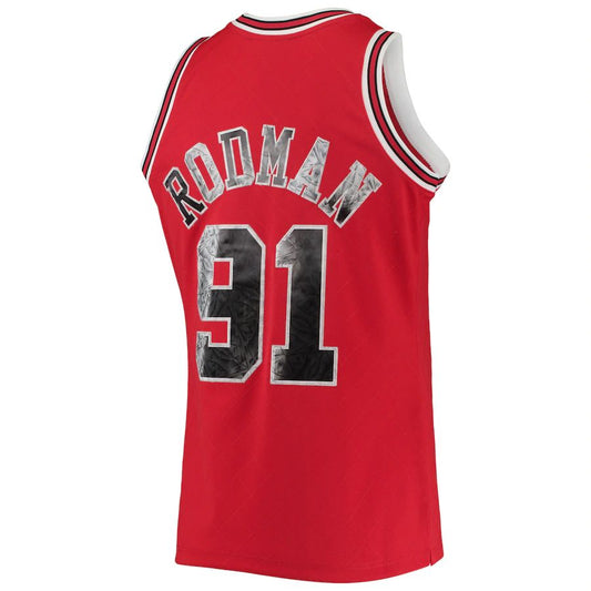 C.Bulls #91 Dennis Rodman Mitchell & Ness 1996-97 Hardwood Classics 75th Anniversary Diamond Swingman Jersey Red Stitched American Basketball Jersey