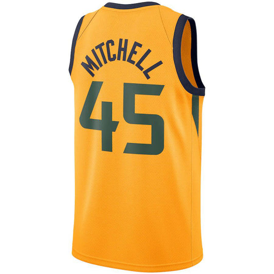 U.Jazz #45 Donovan Mitchell Replica Swingman Jersey Gold Statement Edition Stitched American Basketball Jersey