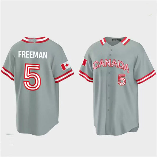 #5 Freddie Freeman Canada 2023 World Baseball Classic Jersey – Grey Stitches Baseball Jerseys