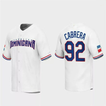 #92 Genesis Cabrera Dominican Republic Baseball 2023 World Baseball Classic Replica Jersey – White Stitches Baseball Jerseys