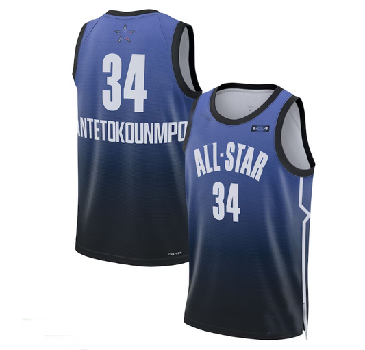 #34 Giannis Antetokounmpo 2023 All-Star Game Swingman Jersey - Blue Stitched American Basketball Jersey