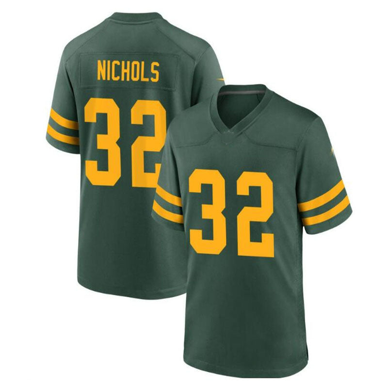 GB.Packers #32 Lew Nichols Alternate Custom Jersey - Green Stitched American Football Jerseys