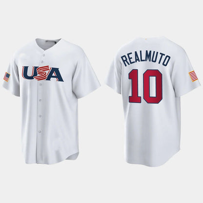 #10 J.T. REALMUTO PHILADELPHIA PHILLIES 2023 WORLD BASEBALL CLASSIC USA REPLICA JERSEY – WHITE Stitches Baseball Jerseys