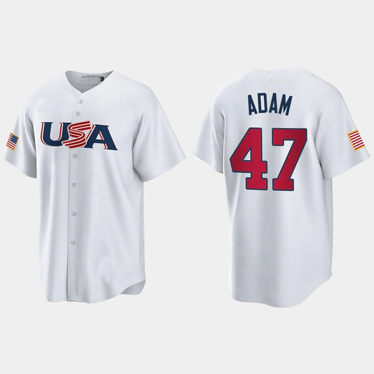 #47 JASON ADAM TAMPA BAY RAYS 2023 WORLD BASEBALL CLASSIC USA REPLICA JERSEY – WHITE Stitches Baseball Jerseys