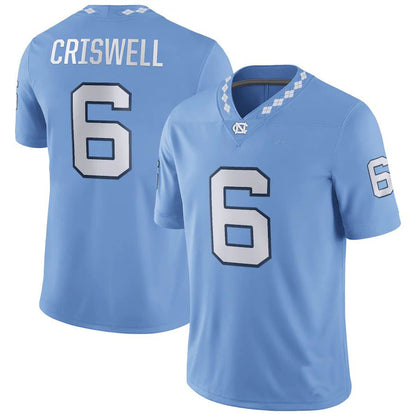 N.Carolina Tar Heels #6 Jacolby Criswell Jordan Brand NIL Replica Football Jersey Carolina Blue Stitched American College Jerseys