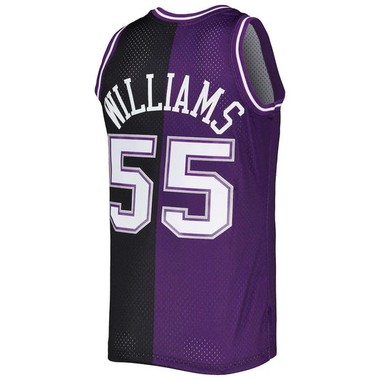 S.Kings #55 Jason Williams Mitchell & Ness Hardwood Classics 2000-01 Split Swingman Jersey PurpleBlack Stitched American Basketball Jersey