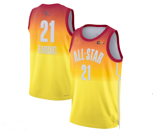 #21 Joel Embiid 2023 All-Star Game Swingman Jersey - Orange Stitched American Basketball Jersey