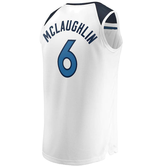 M.Timberwolves #6 Jordan McLaughlin Fanatics Branded  Fast Break Player Jersey Association Edition White Stitched American Basketball Jersey