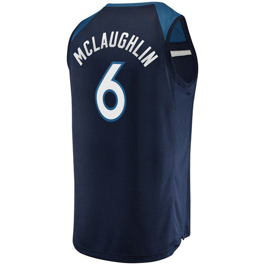 M.Timberwolves #6 Jordan McLaughlin Fanatics Branded  Fast Break Player Jersey  Icon Edition Navy Stitched American Basketball Jersey