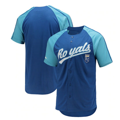 Kansas City Royals Stitches Button-Down Raglan Replica Jersey - Royal Baseball Jerseys