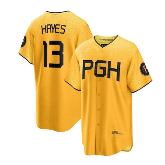 Pittsburgh Pirates #13 Ke'Bryan Hayes 2023 City Connect Replica Player Jersey - Gold Baseball Jerseys