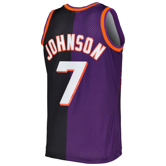 P.Suns #7 Kevin Johnson Mitchell & Ness Hardwood Classics 1996-97 Split Swingman Jersey Purple-Black Stitched American Basketball Jersey