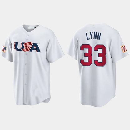 #33 LANCE LYNN CHICAGO WHITE SOX 2023 WORLD BASEBALL CLASSIC USA REPLICA JERSEY ¡§C WHITE Stitches Baseball Jerseys