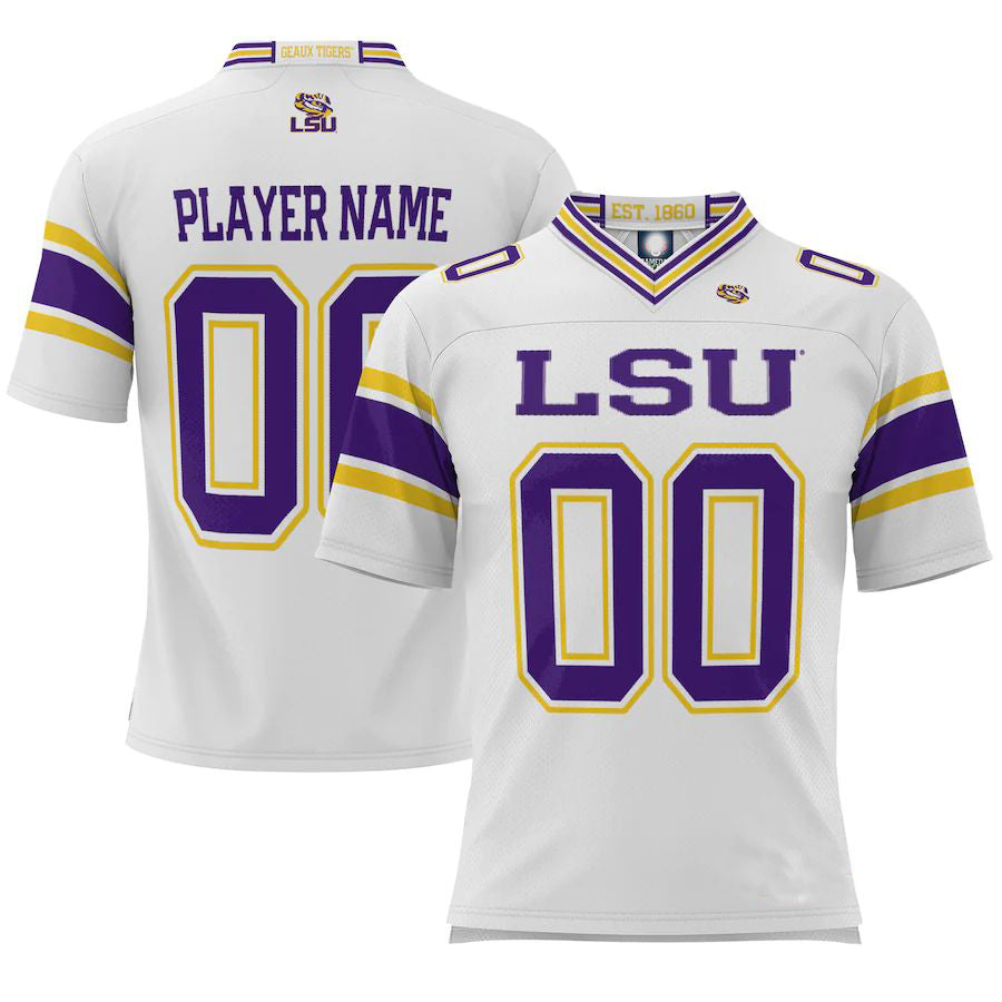 Custom L.Tigers ProSphere NIL Pick-A-Player Football Jersey White American Stitched College Jerseys
