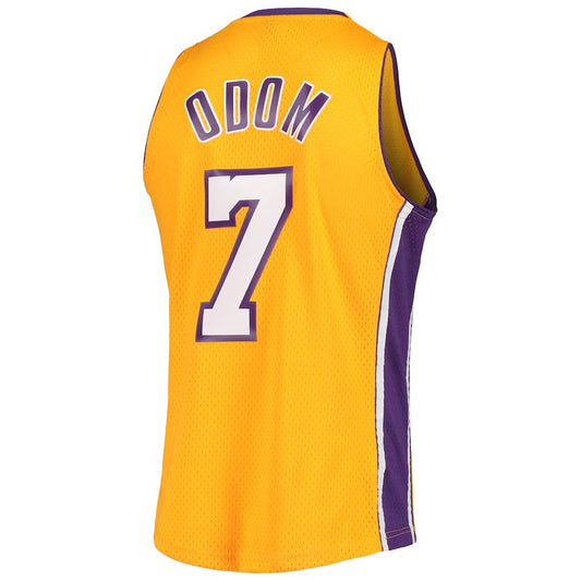 LA.Lakers #7 Lamar Odom Mitchell & Ness Hardwood Classics Swingman Jersey Gold Stitched American Basketball Jersey