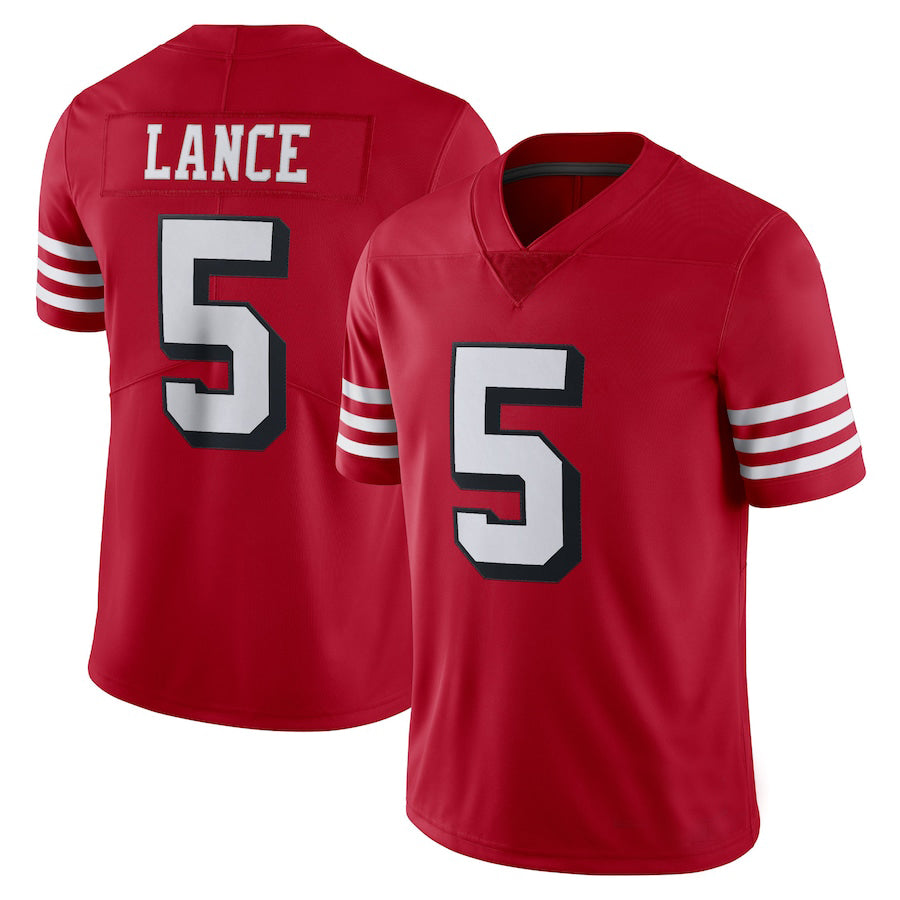 SF.49ers  #5 Trey Lance New Red Black Stitched American Football Jerseys 2022
