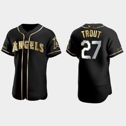 Los Angeles Angels #27 Mike Trout Gold Edition Authentic Jersey – Black Men Youth Women Baseball Jerseys