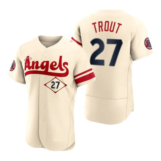 Los Angeles Angels #27 Mike Trout Cream Stitched 2022 City Connect Jersey Men Youth Women Baseball Jerseys