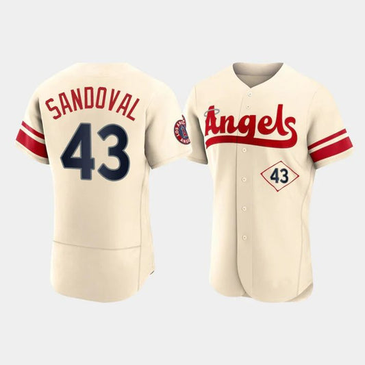 Los Angeles Angels #43 Patrick Sandoval Cream Stitched 2022 City Connect Jersey Men Youth Women Baseball Jerseys