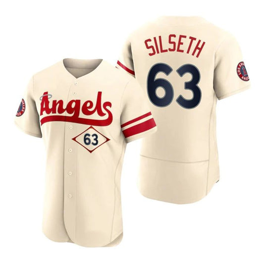 Los Angeles Angels #63 Chase Silseth Cream Stitched 2022 City Connect Jersey Men Youth Women Baseball Jerseys