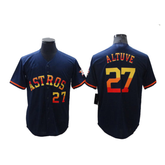 Mens Baseball Houston Astros Jose Altuve Number Navy Rainbow Stitched Jersey
