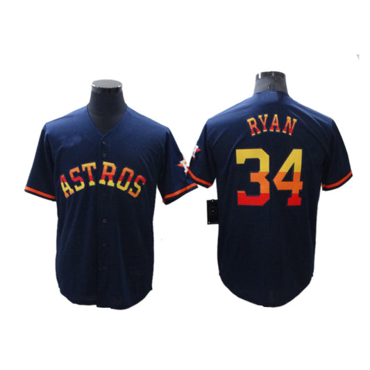 Mens Baseball Houston Astros Nolan Ryan Navy Rainbow Stitched Jersey