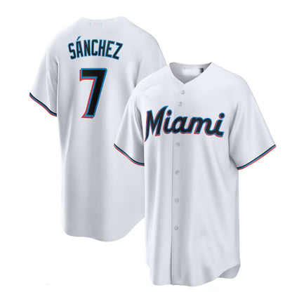 Miami Marlins #7 Jesús Sánchez White Home Replica Player Jersey Baseball Jerseys