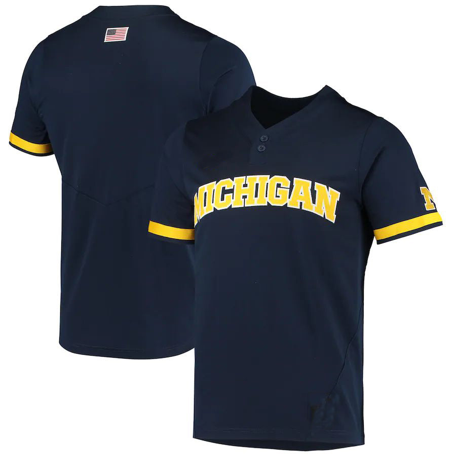 M.Wolverines Replica 2-Button Baseball Jersey Navy Stitched American College Jerseys