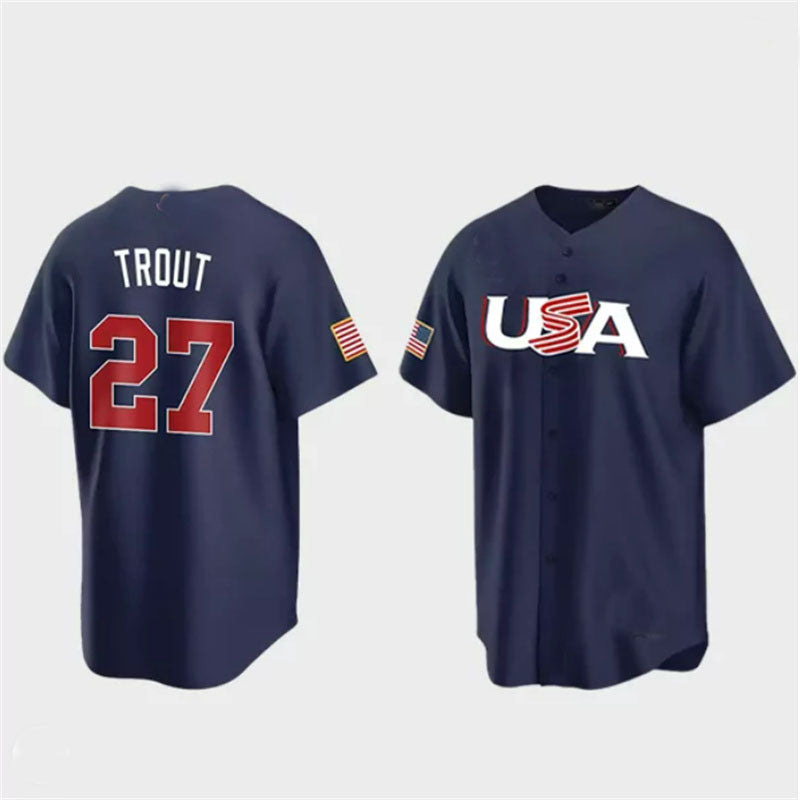 #27 Mike Trout USA Baseball 2023 World Baseball Classic Jersey – Navy Stitches Baseball Jerseys