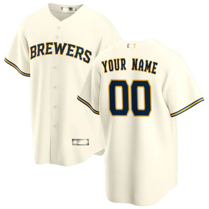 Custom Milwaukee Brewers Cream Home Replica Custom Jersey Baseball Jerseys