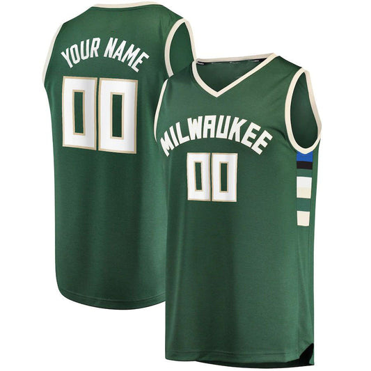 Custom M.Bucks Fanatics Branded  Fast Break Replica Jersey Hunter Green Icon Edition Stitched Basketball Jersey