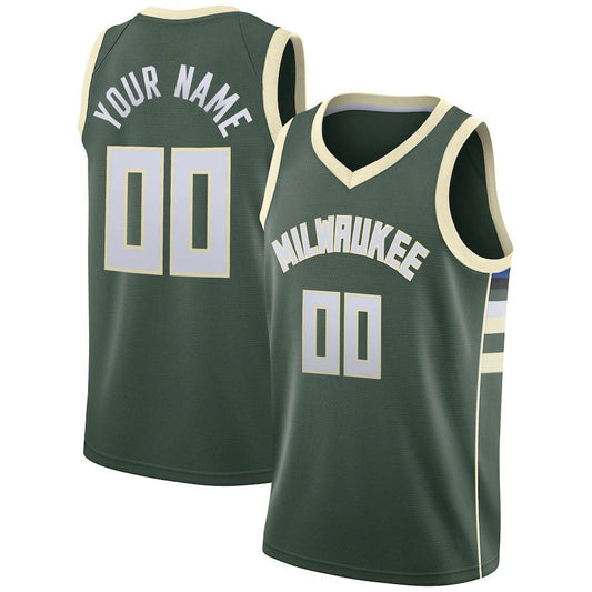 Custom M.Bucks Swingman Jersey Hunter Green Icon Edition Stitched Basketball Jersey