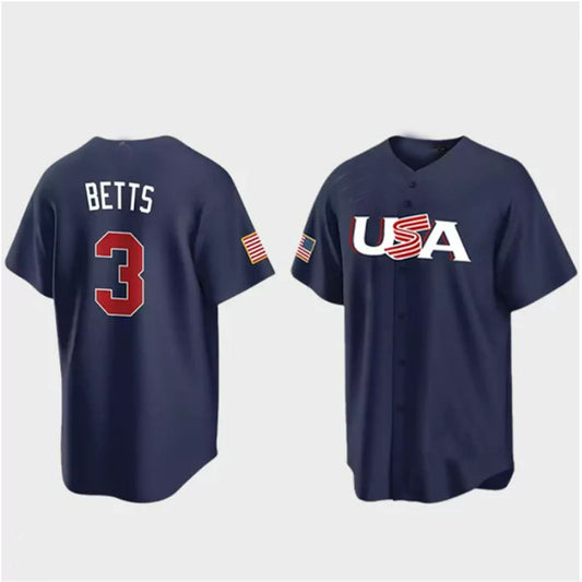 #3 Mookie Betts USA Baseball 2023 World Baseball Classic Jersey – Navy Stitches Baseball Jerseys