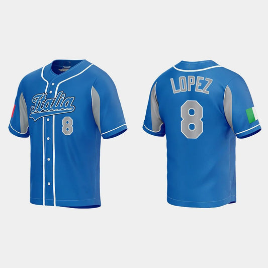 #8 NICKY LOPEZ ITALY BASEBALL 2023 WORLD BASEBALL CLASSIC JERSEY – ROYAL Stitches Baseball Jerseys