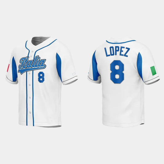 #8 NICKY LOPEZ ITALY BASEBALL 2023 WORLD BASEBALL CLASSIC JERSEY – WHITE Stitches Baseball Jerseys