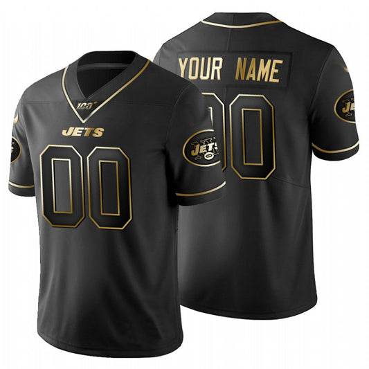 Football Jerseys NY.Jets Custom Black Golden Limited 100 Jersey American Stitched Jerseys