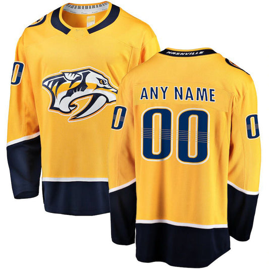 Custom N.Predators Fanatics Branded Home Breakaway  Gold Stitched American Hockey Jerseys