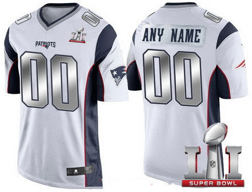 NE.Patriots White Steel Silver 2017 Super Bowl LI Custom Limited Jersey Stitched Football Jerseys