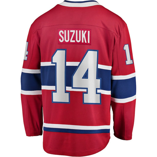 M.Canadiens #14 Nick Suzuki Fanatics Branded Home Premier Breakaway Player Jersey Jersey  Red Stitched American Hockey Jerseys