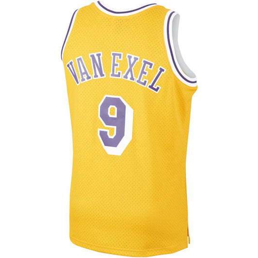 LA.Lakers #9 Nick Van Exel Mitchell & Ness 1996-97 Hardwood Classics Swingman Player Jersey Gold Stitched American Basketball Jersey