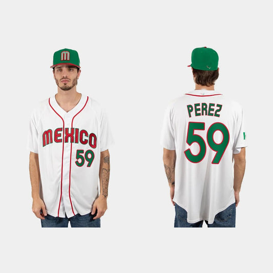 #59 OLIVER PEREZ MEXICO BASEBALL 2023 WORLD BASEBALL CLASSIC JERSEY – WHITE Stitches Baseball Jerseys