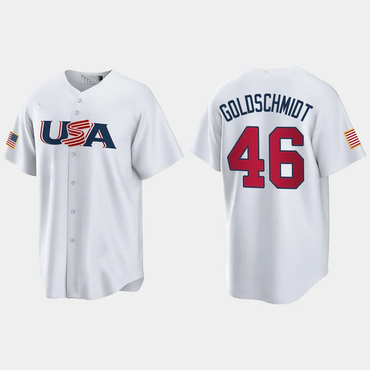 #46 PAUL GOLDSCHMIDT ST. LOUIS CARDINALS 2023 WORLD BASEBALL CLASSIC USA REPLICA JERSEY – WHITE Stitches Baseball Jerseys