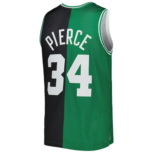 B.Celtics #34 Paul Pierce Mitchell & Ness Hardwood Classics 2007-08 Split Swingman Jersey Black Kelly Green Stitched American Basketball Jersey