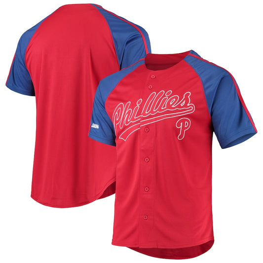 Philadelphia Phillies Stitches Red Button-Down Raglan Replica Jersey Baseball Jerseys