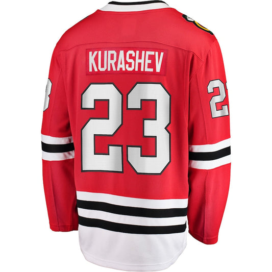 C.Blackhawks #23 Philipp Kurashev Fanatics Branded Home Breakaway Player Jersey Red Stitched American Hockey Jerseys