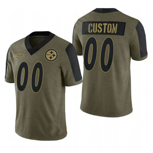 Custom Football P.Steelers Olive 2021 Salute To Service Limited Jersey