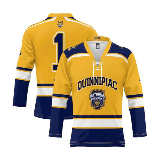 Q.Bobcats ProSphere 2023 Ice Hockey National Champions Hockey Jersey - Gold Stitched American College Jerseys